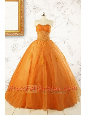 2015 Princess Orange Quinceanera Dresses with Appliques