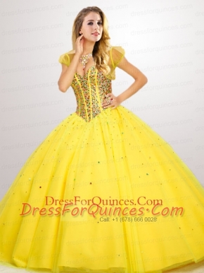 Fashionable Beaded Decorate Quinceanera Dress in Yellow for 2015