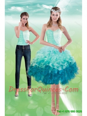 Detachable Sweetheart Multi Color 2015 Prom Dress with Beading and Ruffles