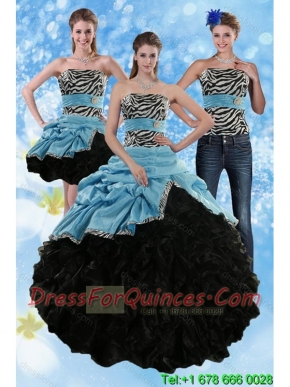 Zebra Print Strapless Multi Color Sweet 15 Dresses with Ruffles and Pick Ups