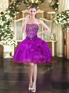 Flirting Purple Sleeveless Organza Lace Up Dress for Prom for Prom and Party