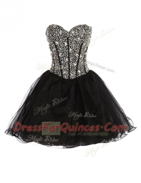 Superior Sweetheart Sleeveless Dress for Prom Mini Length Beading Black Organza
