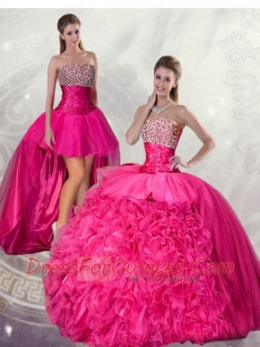 2015 Wonderful Ball Gown Hot Pink Quinceanera Dresses with Beading and Ruffles