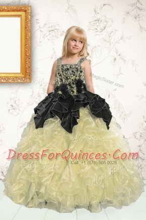 Traditional Champagne Sleeveless Floor Length Beading and Pick Ups Lace Up Girls Pageant Dresses
