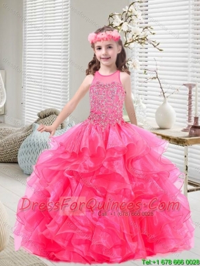 New Style Beaded and Ruffles  Mini Quinceanera Dresses in Hot Pink