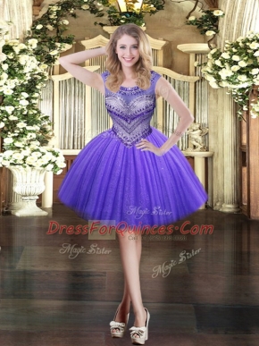 Fashion Lavender Scoop Zipper Beading Party Dress for Girls Sleeveless