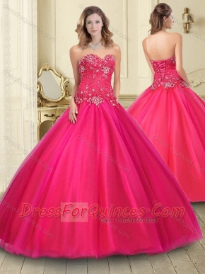 Hot Sale Sweetheart Coral Red Tulle 15th Birthday Dresses with Beading