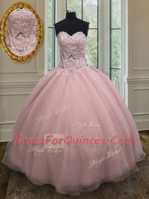 Sleeveless Lace Up Floor Length Beading and Belt Sweet 16 Dress