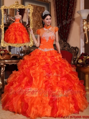 2016 Beautiful Appliques and Beading Quinceanera Dresses in Orange