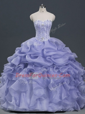 High Class Sleeveless Lace Up Floor Length Beading and Ruffles and Pick Ups Quinceanera Gown