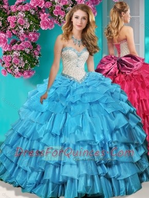 Lovely Beaded and Ruffled Layers Quinceanera Dress with Brush Train