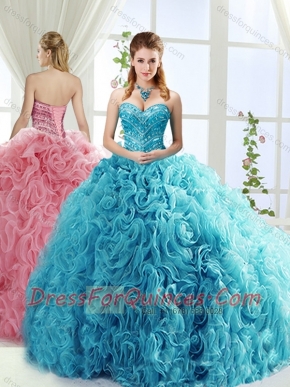 Artistic Rolling Flowers Brush Train Detachable Quinceanera Gowns with Beading