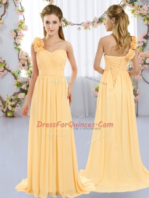 New Arrival Chiffon Sleeveless Dama Dress Brush Train and Hand Made Flower