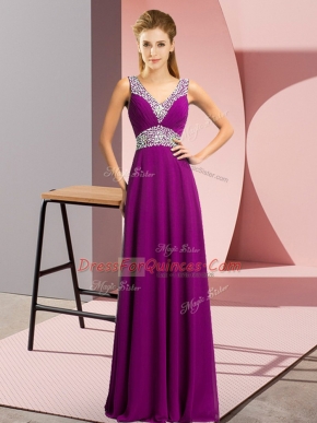 Cheap Chiffon Sleeveless Floor Length Prom Gown and Beading