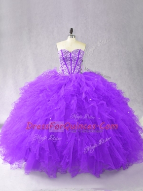 Ball Gowns 15 Quinceanera Dress Purple Sweetheart Tulle Sleeveless Floor Length Lace Up