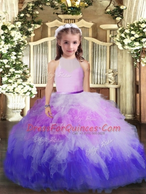 Low Price Multi-color Tulle Backless Kids Formal Wear Sleeveless Floor Length Ruffles
