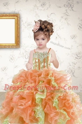 Free and Easy Sequins Ball Gowns Little Girl Pageant Gowns Multi-color Spaghetti Straps Organza Sleeveless Floor Length Lace Up
