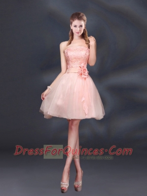 Strapless A Line Hand Made Flowers Dama Dress for 2015