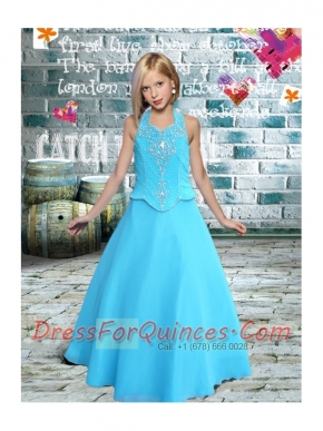 Cheap Halter A-Line Little Girl Pageant Dresses in Blue