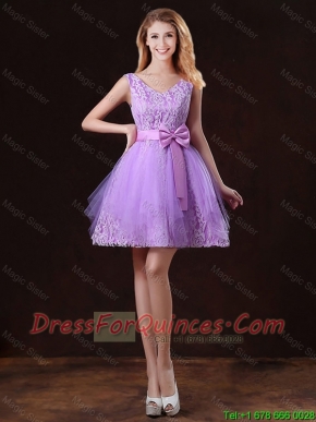 Discount V Neck Tulle Dama Dresses with Bowknot