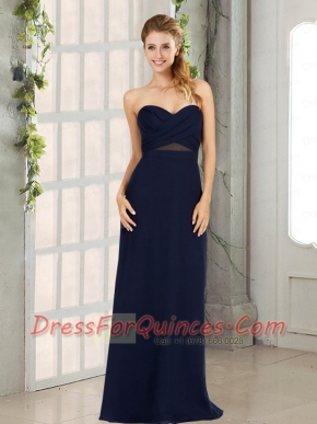 2015 Navy Blue Empire Sweetheart Dama Dress with Zipper Up