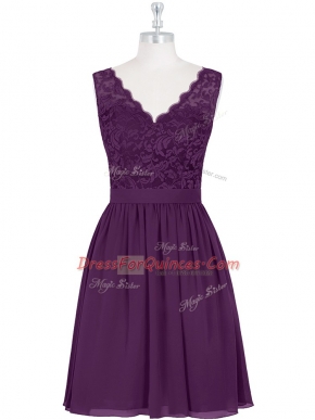 Chic Chiffon Scalloped Sleeveless Zipper Lace Prom Gown in Purple