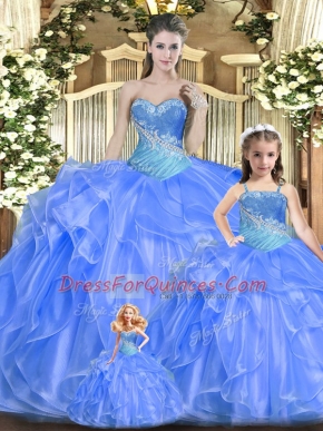 Simple Beading and Ruffles Vestidos de Quinceanera Baby Blue Lace Up Sleeveless Floor Length