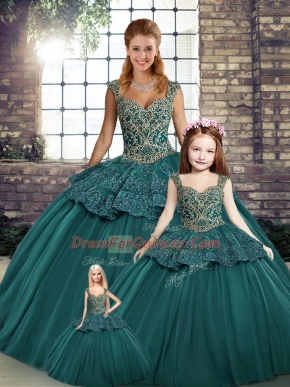 Floor Length Green Vestidos de Quinceanera Straps Sleeveless Lace Up