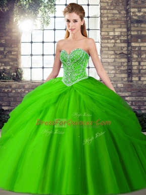 Ball Gowns Sleeveless Green Quinceanera Gown Brush Train Lace Up