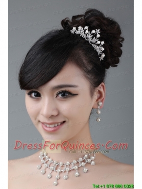 Rhinestone Wedding Jewelry Set In Alloy Including Necklace Earrings And Crown
