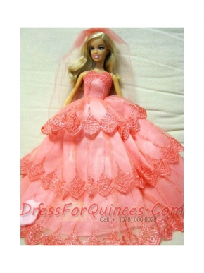 Embroidery Decorate Ball Gown Wedding Clothes Barbie Doll Dress