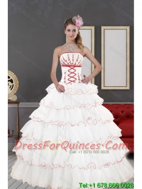 2015 Impressive White Quinceanera Dresses with Appliques and Ruffled Layers