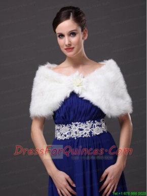 High Quality Faux Fur Special Occasion / Wedding Shawl  In Ivory With V-neck