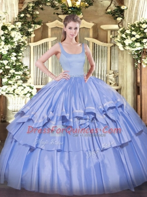 Blue Straps Zipper Beading and Ruffled Layers Sweet 16 Dress Sleeveless