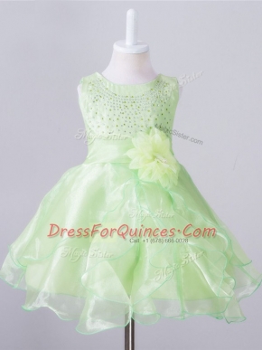 Adorable Scoop Sleeveless Organza Child Pageant Dress Beading and Hand Made Flower Zipper