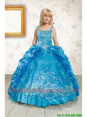 Luxurious Ruffles and Pick Ups Little Girl Pageant Dress in Blue