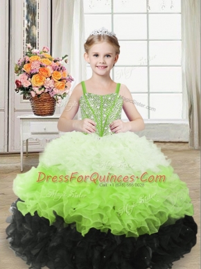 Fancy One Shoulder Sleeveless Zipper High School Pageant Dress Multi-color Organza