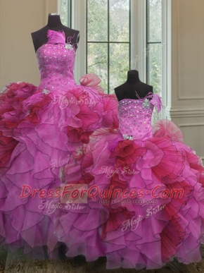 Exquisite Multi-color Sweet 16 Dresses Military Ball and Sweet 16 and Quinceanera and For with Beading and Ruffles Strapless Sleeveless Lace Up