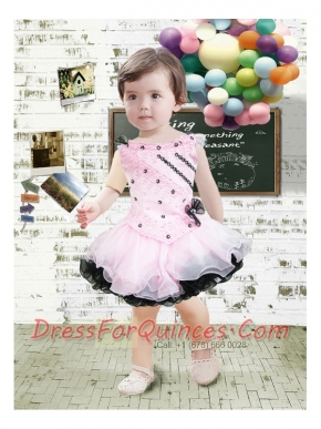 Pink and Black Bateau Mini-length Lace Bowknot Beautiful Little Girl Dress
