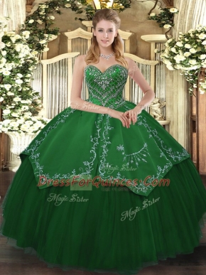 Smart Green Sweet 16 Quinceanera Dress Military Ball and Sweet 16 and Quinceanera with Beading and Pattern Sweetheart Sleeveless Lace Up