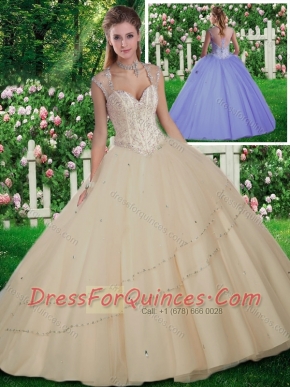 Simple Straps Beading Quinceanera Gowns for 2016