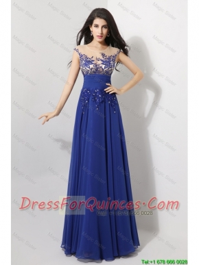 Discount Cap Sleeves Prom Dresses with Appliques and Beading