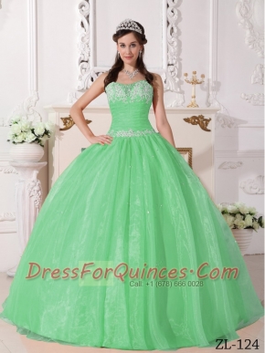 Discount Quinceanera Dress In Apple Green Ball Gown Strapless With Appliques