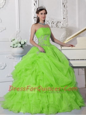 Spring Green Ball Gown Strapless 15th Birthday Dresses  Organza Beading