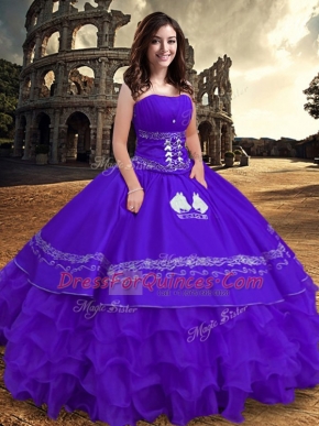 Extravagant Satin and Organza Sleeveless Floor Length 15th Birthday Dress and Embroidery and Ruffles