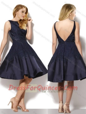 Beautiful A Line Applique Backless Black Prom Dress in Taffeta
