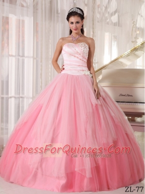 Elegant Affordable Pink and White Sweetheart Beading Quinceanera Dress
