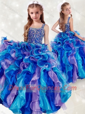 Adorable Straps Rainbow Little Girl Pageant Dress with Beading and Ruffles