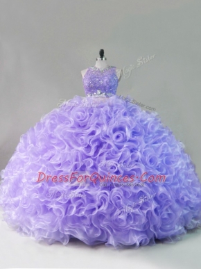 Gorgeous Lavender Scoop Neckline Beading Quince Ball Gowns Sleeveless Lace Up