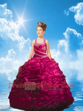 Lovely Fuchsia Little Girl Pageant Dress with Beading and Pick-ups for 2014